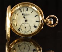 J W Benson of London The Field Watch 18ct gold keyless winding half hunter pocket watch with inset