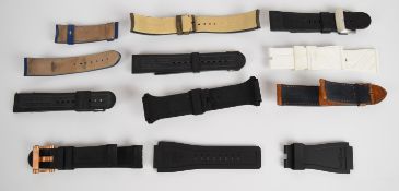 Ten wristwatch straps including Tudor, Bell & Ross, T W Steel, Bremont and Seven Friday, mostly