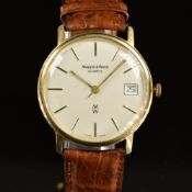 Mappin & Webb 9ct gold gentleman's wristwatch with date aperture, two-tone hands and baton hour