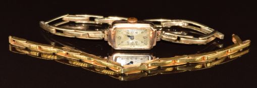 A 9ct gold watch and a 9ct gold watch strap, 16.7g all in