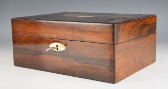 Victorian rosewood collector's chest or box with mother of pearl inlaid decoration, two lift out