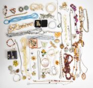 A collection of jewellery and necklaces including silver rope twist and diamanté, 18ct gold earring,