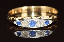 An 18ct gold c1920 ring set with sapphires and diamonds, 2.5g, size O