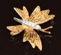 Tiffany and Co 18ct gold and platinum butterfly brooch set with round cut diamonds, 5g, 2.3 x 2.6cm
