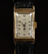 LIP 9ct gold gentleman's wristwatch with inset subsidiary seconds dial, blued hands, black Arabic