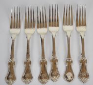 Six Victorian hallmarked silver table forks, five London 1871, maker Goldsmiths Alliance Ltd, the