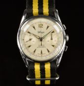Wega gentleman's chronograph wristwatch with luminous hands and hour markers, inset subsidiary