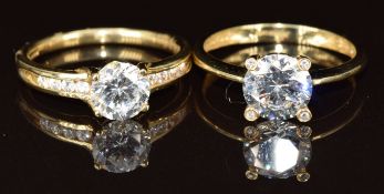 Two 14k gold rings set with cubic zirconia, 5.9g, size P & Q