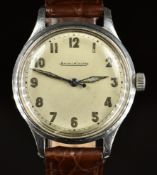 Jaeger LeCoultre military style gentleman's wristwatch with luminous blued hands, Arabic numerals,