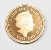 Royal Mint 2017 cased limited edition no 6934 of 10,500 proof gold full sovereign, with certificate