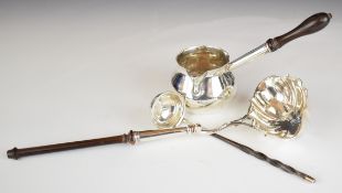 Three various Georgian hallmarked silver brandy or toddy ladles, the single spout example London