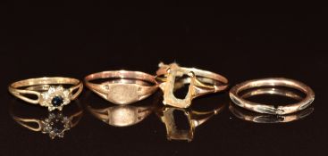 Four 9ct gold rings (damaged), 3.5g