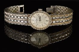 Baume & Mercier 18ct white gold ladies wristwatch with blued hands, silver and black baton hour