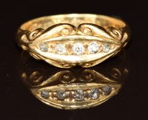 Edwardian 18ct gold ring set with five diamonds, Birmingham 1910, 3.7g, size L