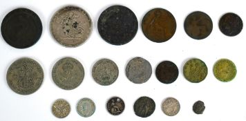 1820 George III silver crown together with various other coins to include Roman and Georgian