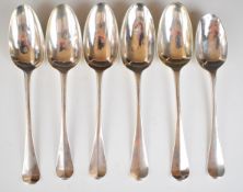 Six Georgian bottom hallmarked silver table spoons, various dates and makers, most circa 1730s and