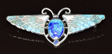 Charles Horner silver scarab beetle brooch set with blue and green enamel, Birmingham 1909, 4.2cm