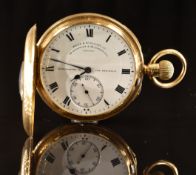 Wales & McCulloch Ltd of London 18ct gold keyless winding half hunter pocket watch with inset