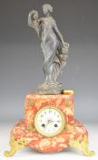 19th century figural mantel clock with marble and gilt metal mounted case surmounted by a lady,