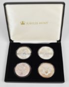 Jubilee Mint cased set of four 1oz fine silver coins comprising 1999 Britannia, 2018 US Dollar, 2018
