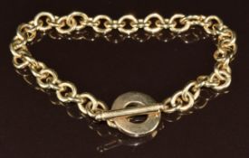 WITHDRAWN A 9ct gold bracelet with T bar clasp, 39g, 25cm