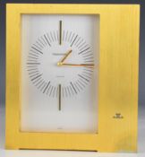 Jaeger LeCoultre 5052 electric retro mid century mantel or desk clock with brushed gilt case and