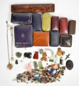 A collection of jewellery including 14k gold pendant set with a carved jadeite rose on 9ct gold