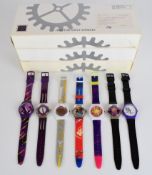 A set of seven Swatch style Silk Cut Cigarettes wristwatches, all in original boxes.