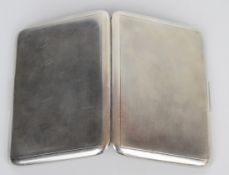 George V hallmarked silver cigarette case with recessed button, engine turned decoration and gilt