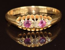 Edwardian 18ct gold ring set with rubies and diamonds, Chester 1906, 2.7g, size Q