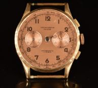 Chronographe Suisse 18ct gold gentleman's chronograph wristwatch with bronze hands, Arabic