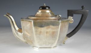 Art Deco hallmarked silver three piece octagonal tea set, Sheffield 1931, maker Viner's Ltd,