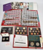 Amateur coin collection, most contained in a folder including pre 1947 silver sixpences, two