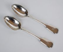 Pair of Victorian hallmarked silver fiddle pattern table spoons, Exeter 1865, maker Thomas Hart