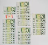 Four runs of Bank of England £1 banknotes comprising two Somerset runs of ten, Page run of eight and