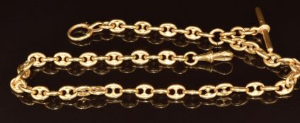 18ct gold c1900 Albert / watch chain made up of mariners links, 79.4g, 43.5cm