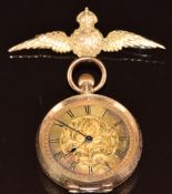 A 14k gold fob watch and 9ct gold WW1 RFC brooch, 5cm, 3g