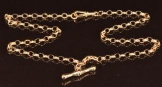 A 9ct gold necklace with T bar pendant, 5.3g, 44cm