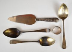 Set of three Peter and Ann Bateman Georgian hallmarked silver table spoons, London 1794, length 21.