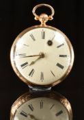 William Broad of London 18ct gold open faced pocket watch with gold hands, black Roman numerals,