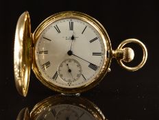 J W Benson of London 18ct gold full hunter pocket watch with inset subsidiary seconds dial, blued