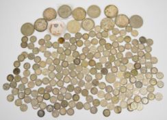 Approximately 465g of pre-1947 silver coinage, also includes some pre 1920 silver threepences,