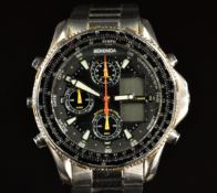 Sekonda gentleman's chronograph wristwatch ref. 03710 with luminous hands and hour markers, black