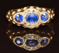 Edwardian 18ct gold ring set with sapphires and diamonds, Chester 1909, 1.9g, size I