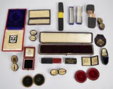 Ten antique jewellery boxes and two sharkskin covered boxes