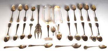 Hallmarked silver cutlery to include novelty toasting or similar fork, length 25cm, two pairs of