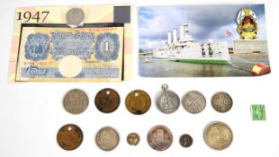 South African 1951 five shillings together with a 1966 1 Rand, Queen Victoria Gothic florin,