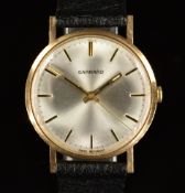 Garrard 9ct gold gentleman's wristwatch with two-tone hands and baton hour markers, silver dial