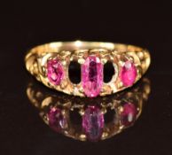Victorian ring set with three pink sapphires (two stones missing), 3.1g, size O