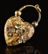 Victorian heart locket/ padlock set with paste, 4.1g, 3.1 x 2cm